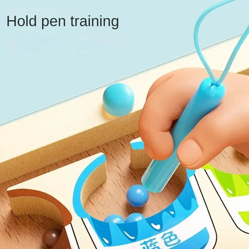 Montessori Magnetische Farbsortierspiele, Labyrinthbrett, Stift- und Perlenspiele mit beweglichen Holzsteuerungen, sensorisches Spielen, Lernspielzeug für Kinder
