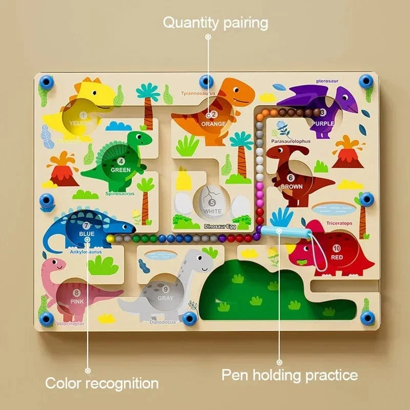 Montessori Magnetische Farbsortierspiele, Labyrinthbrett, Stift- und Perlenspiele mit beweglichen Holzsteuerungen, sensorisches Spielen, Lernspielzeug für Kinder