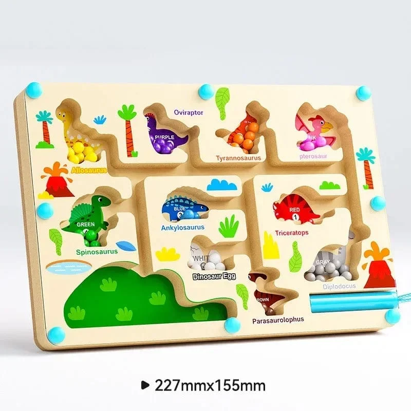 Montessori Magnetische Farbsortierspiele, Labyrinthbrett, Stift- und Perlenspiele mit beweglichen Holzsteuerungen, sensorisches Spielen, Lernspielzeug für Kinder