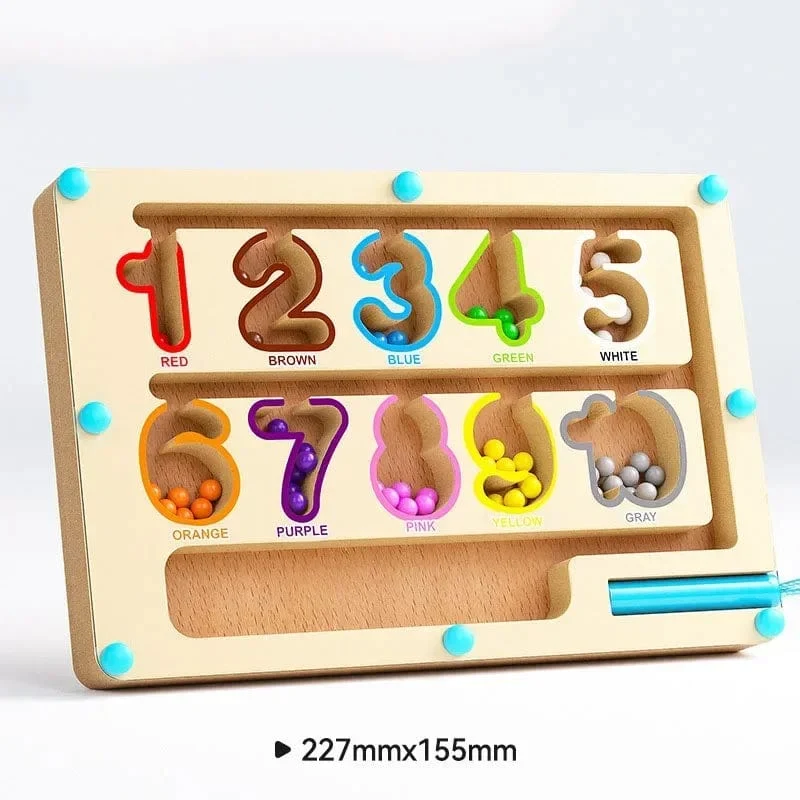 Montessori Magnetische Farbsortierspiele, Labyrinthbrett, Stift- und Perlenspiele mit beweglichen Holzsteuerungen, sensorisches Spielen, Lernspielzeug für Kinder