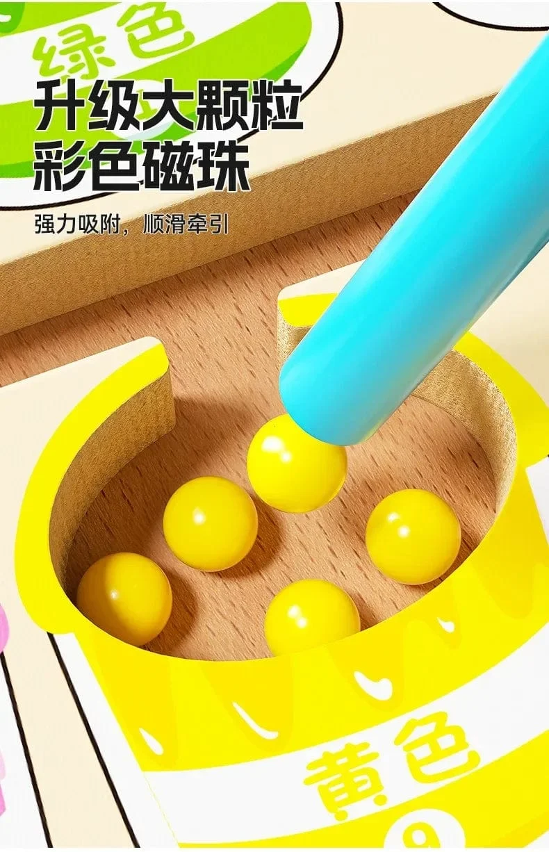 Montessori Magnetische Farbsortierspiele, Labyrinthbrett, Stift- und Perlenspiele mit beweglichen Holzsteuerungen, sensorisches Spielen, Lernspielzeug für Kinder