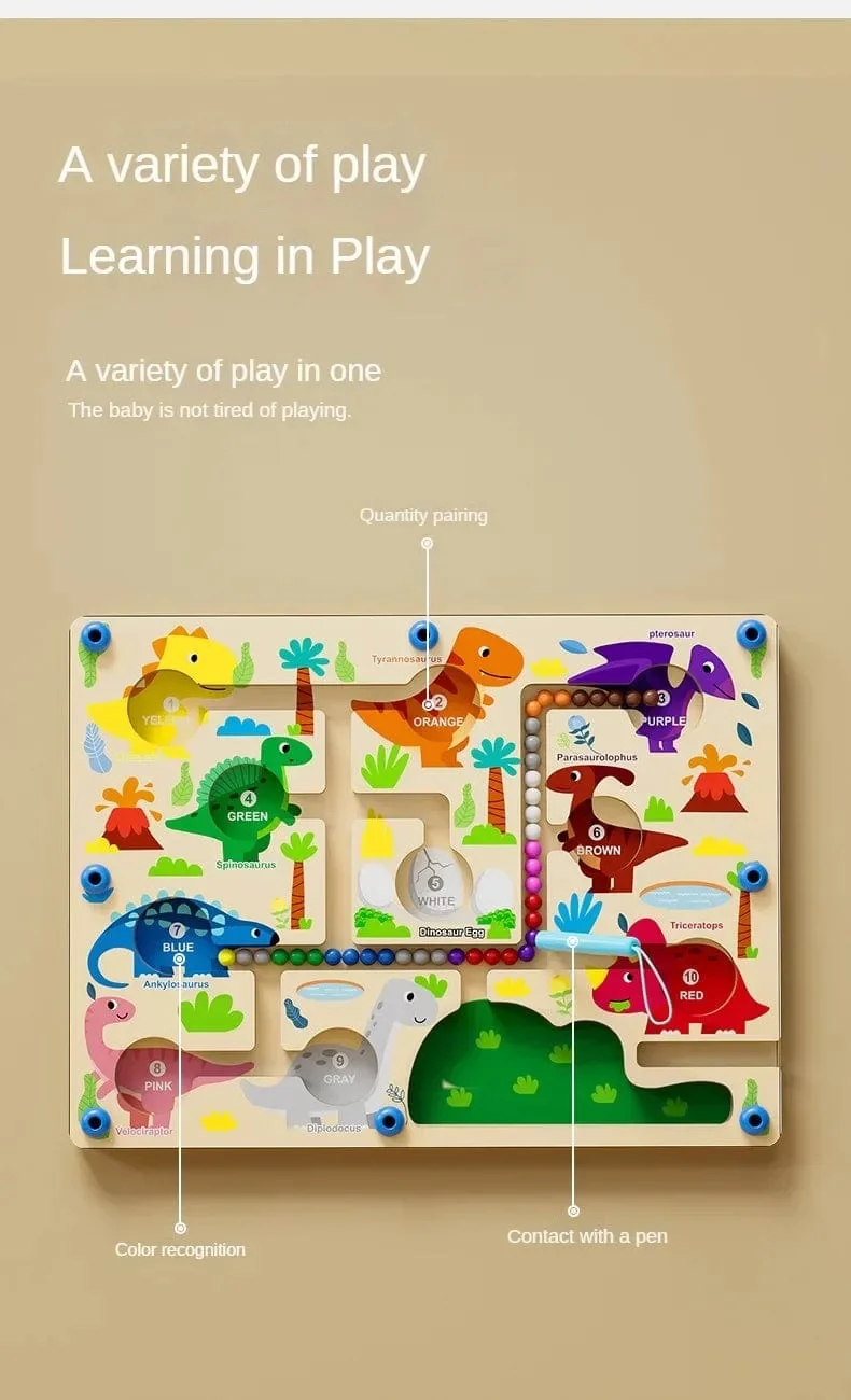 Montessori Magnetische Farbsortierspiele, Labyrinthbrett, Stift- und Perlenspiele mit beweglichen Holzsteuerungen, sensorisches Spielen, Lernspielzeug für Kinder