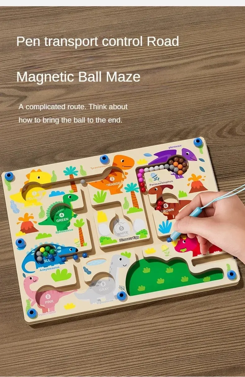Montessori Magnetische Farbsortierspiele, Labyrinthbrett, Stift- und Perlenspiele mit beweglichen Holzsteuerungen, sensorisches Spielen, Lernspielzeug für Kinder