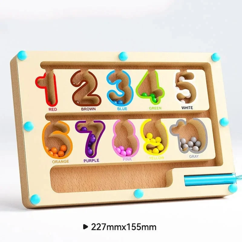 Montessori Magnetische Farbsortierspiele, Labyrinthbrett, Stift- und Perlenspiele mit beweglichen Holzsteuerungen, sensorisches Spielen, Lernspielzeug für Kinder