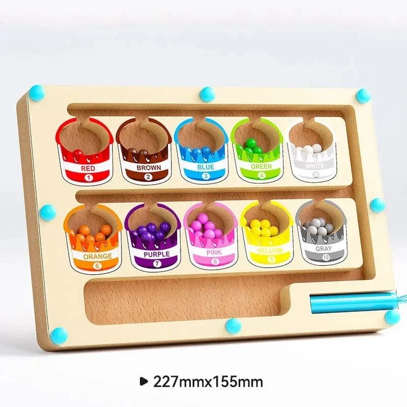 Montessori Magnetische Farbsortierspiele, Labyrinthbrett, Stift- und Perlenspiele mit beweglichen Holzsteuerungen, sensorisches Spielen, Lernspielzeug für Kinder