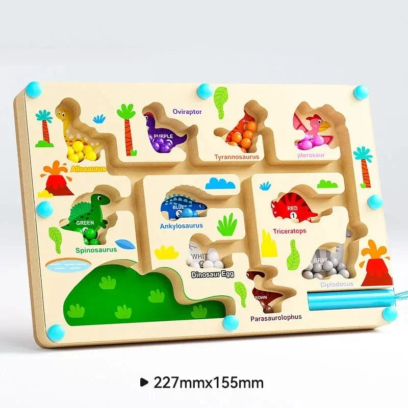 Montessori Magnetische Farbsortierspiele, Labyrinthbrett, Stift- und Perlenspiele mit beweglichen Holzsteuerungen, sensorisches Spielen, Lernspielzeug für Kinder