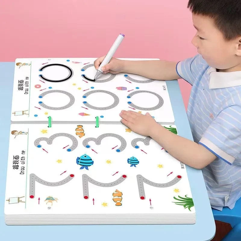 136-seitiges Montessori-Zeichenspielzeug für Kinder: Stiftführungstraining, Farben, Formen, Mathematik, Zuordnungsspiele, Lernspielzeug für Kleinkinder, Lernspielzeug für Kleinkinder
