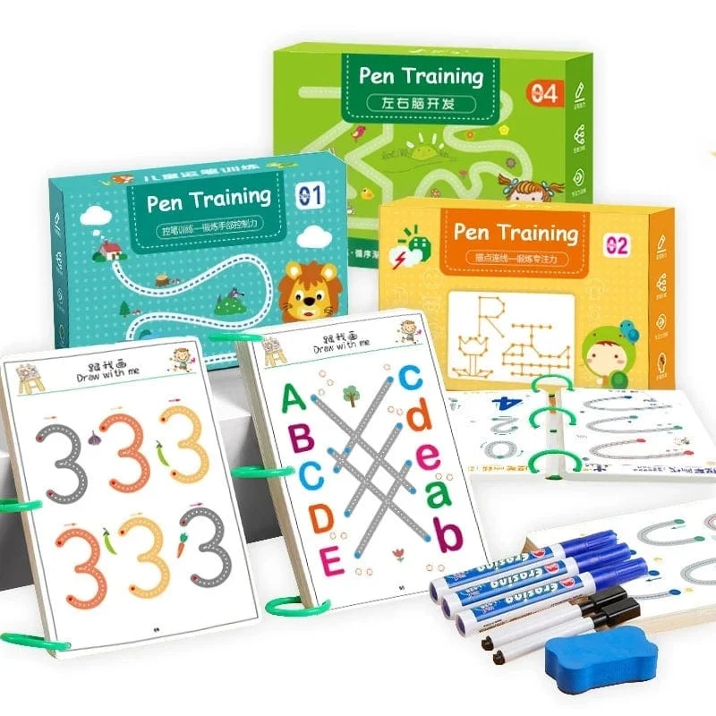 136-seitiges Montessori-Zeichenspielzeug für Kinder: Stiftführungstraining, Farben, Formen, Mathematik, Zuordnungsspiele, Lernspielzeug für Kleinkinder, Lernspielzeug für Kleinkinder