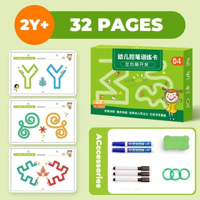 136-seitiges Montessori-Zeichenspielzeug für Kinder: Stiftführungstraining, Farben, Formen, Mathematik, Zuordnungsspiele, Lernspielzeug für Kleinkinder, Lernspielzeug für Kleinkinder