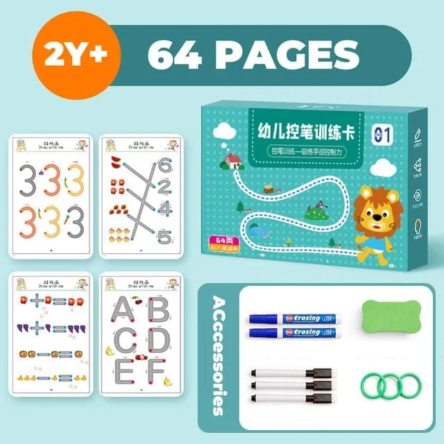 136-seitiges Montessori-Zeichenspielzeug für Kinder: Stiftführungstraining, Farben, Formen, Mathematik, Zuordnungsspiele, Lernspielzeug für Kleinkinder, Lernspielzeug für Kleinkinder