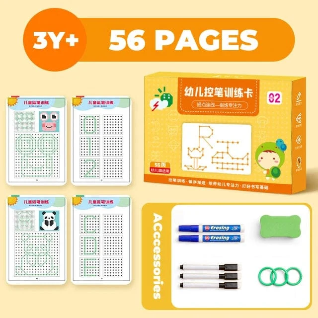 136-seitiges Montessori-Zeichenspielzeug für Kinder: Stiftführungstraining, Farben, Formen, Mathematik, Zuordnungsspiele, Lernspielzeug für Kleinkinder, Lernspielzeug für Kleinkinder