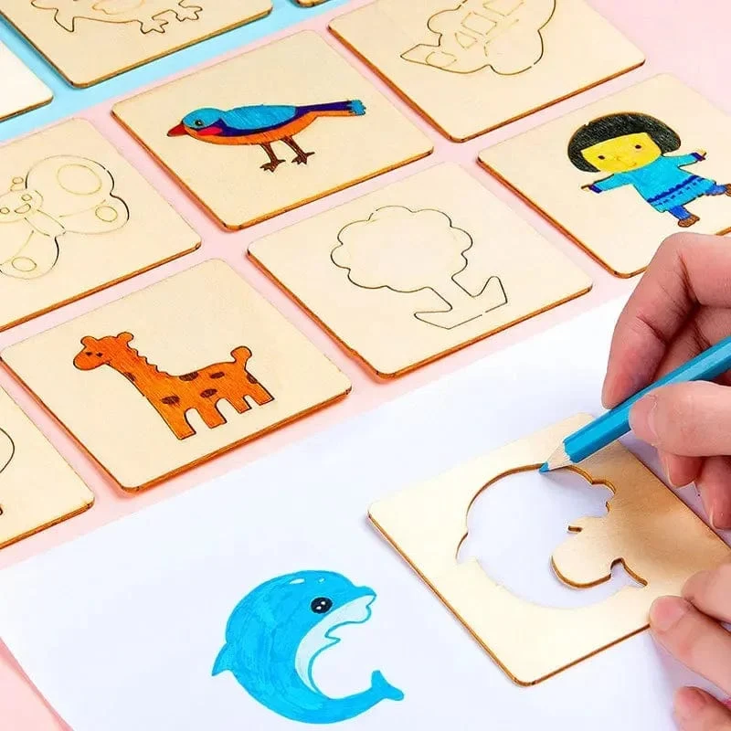 32/20 Stücke Kinder Montessori Zeichenspielzeug Aus Holz DIY Malvorlage Schablonen Lernspielzeug für Kinder Lustige Lerngeschenke