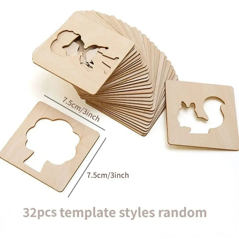 32/20 Stücke Kinder Montessori Zeichenspielzeug Aus Holz DIY Malvorlage Schablonen Lernspielzeug für Kinder Lustige Lerngeschenke