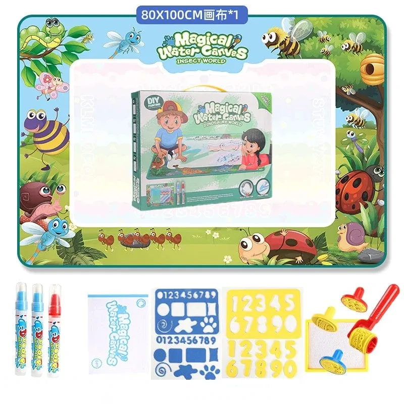 100 x80CM Magische Wasser Zeichenmatte Färbung Doodle Mit Wiederverwendbaren Zauberstiften Montessori Malbrett Lernspielzeug Kinder Geschenke