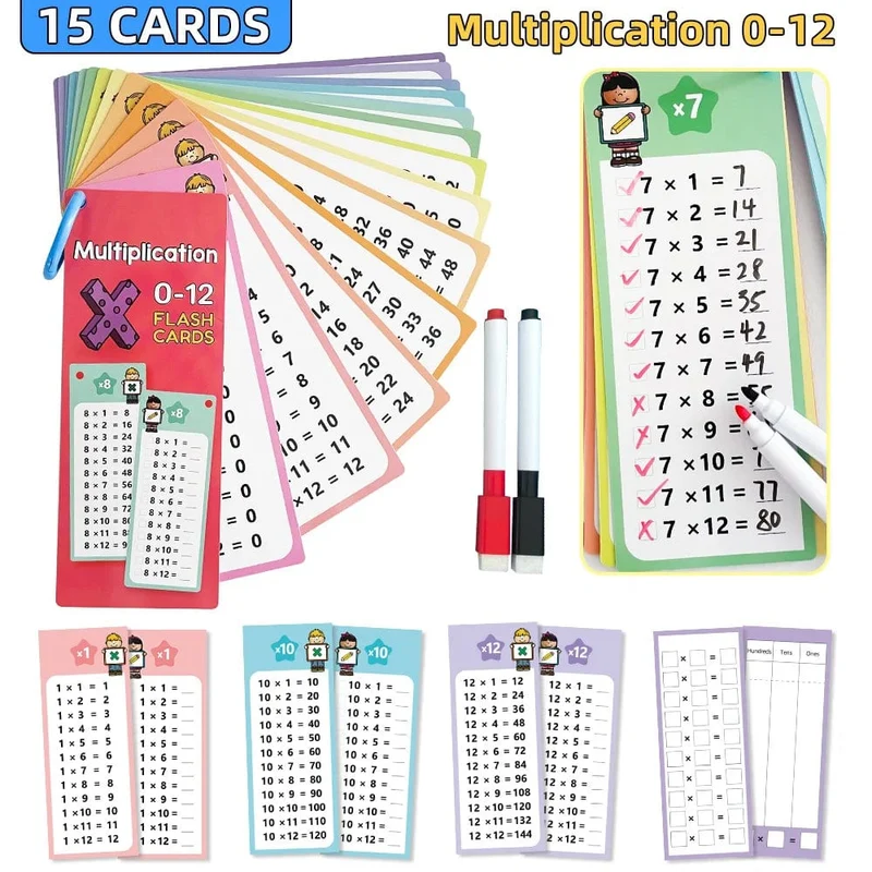 0-12 Multiplikationstabellen, Einmaleinskarten, Selbstkontroll-Lernhilfe für Mathematik, Montessori-Mathematiktraining, Lehrhilfen