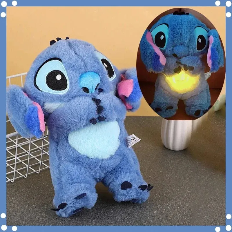 Kawaii Stitch Plüschpuppe Baby Schlafbegleiter Sound Beruhigendes Musical Kawaii Mit Airbag und Licht Puppe Atmen Spielzeug Geschenke