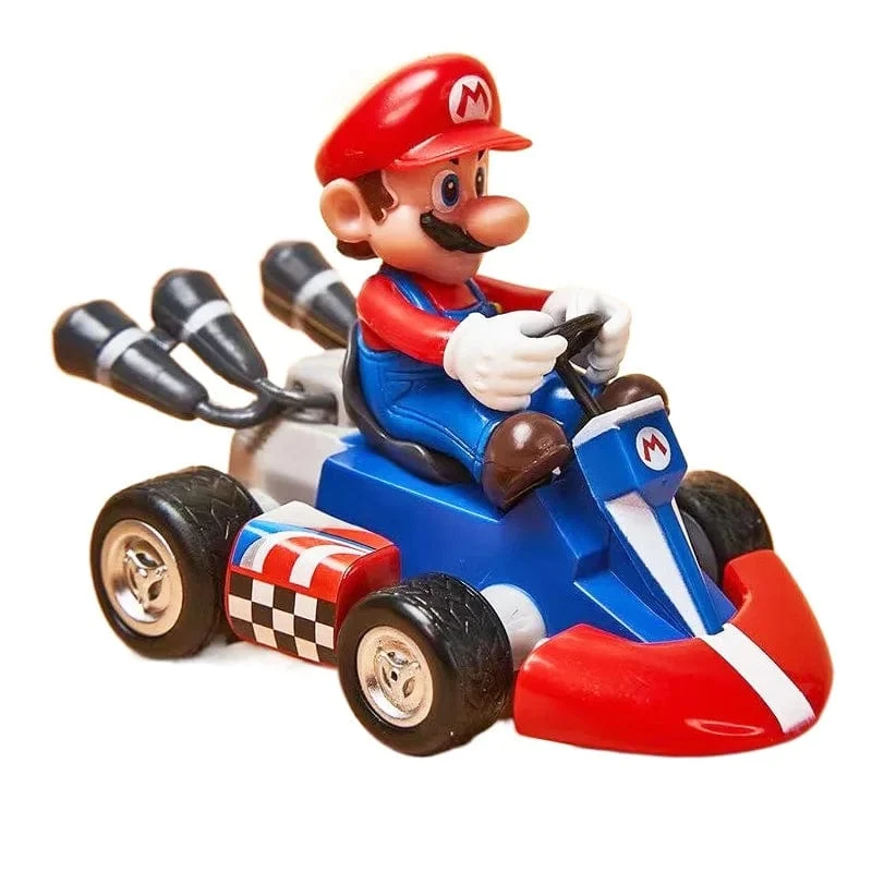 Super Mario Bros Karting Luigi Bowser Prinzessin Peach Yoshi Toad Actionfigur Spielzeug Pull Back Auto Anime Spiel Puppe Geschenke für Kinder