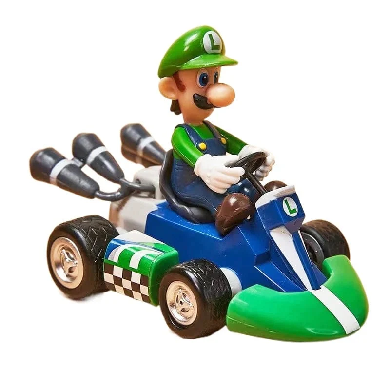 Super Mario Bros Karting Luigi Bowser Prinzessin Peach Yoshi Toad Actionfigur Spielzeug Pull Back Auto Anime Spiel Puppe Geschenke für Kinder