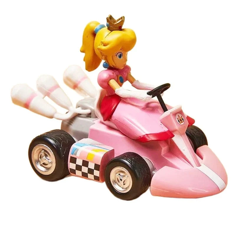 Super Mario Bros Karting Luigi Bowser Prinzessin Peach Yoshi Toad Actionfigur Spielzeug Pull Back Auto Anime Spiel Puppe Geschenke für Kinder