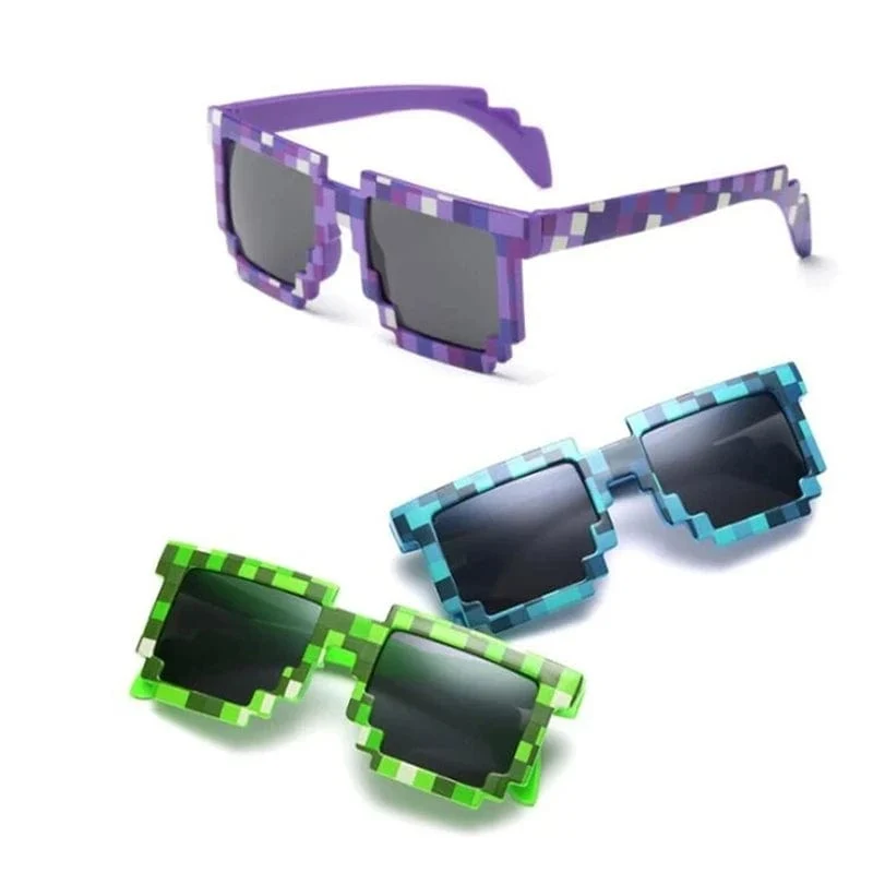 9 Farben Mode Sonnenbrillen Kinder Cos Play Action Spiel Spielzeug Minecrafter Square Brille mit EVA-Etui Geschenk Strandspielzeug Urlaub