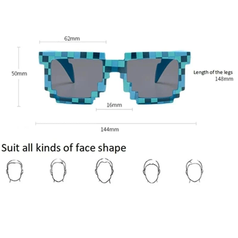 9 Farben Mode Sonnenbrillen Kinder Cos Play Action Spiel Spielzeug Minecrafter Square Brille mit EVA-Etui Geschenk Strandspielzeug Urlaub
