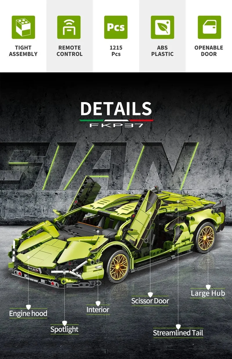 Technische berühmte Rennsportwagen-Modellbausteine ​​Stadt mechanische Geschwindigkeitsfahrzeug-Supercar-Ziegel-Puzzle-Spielzeug Kind Erwachsenes Geschenk