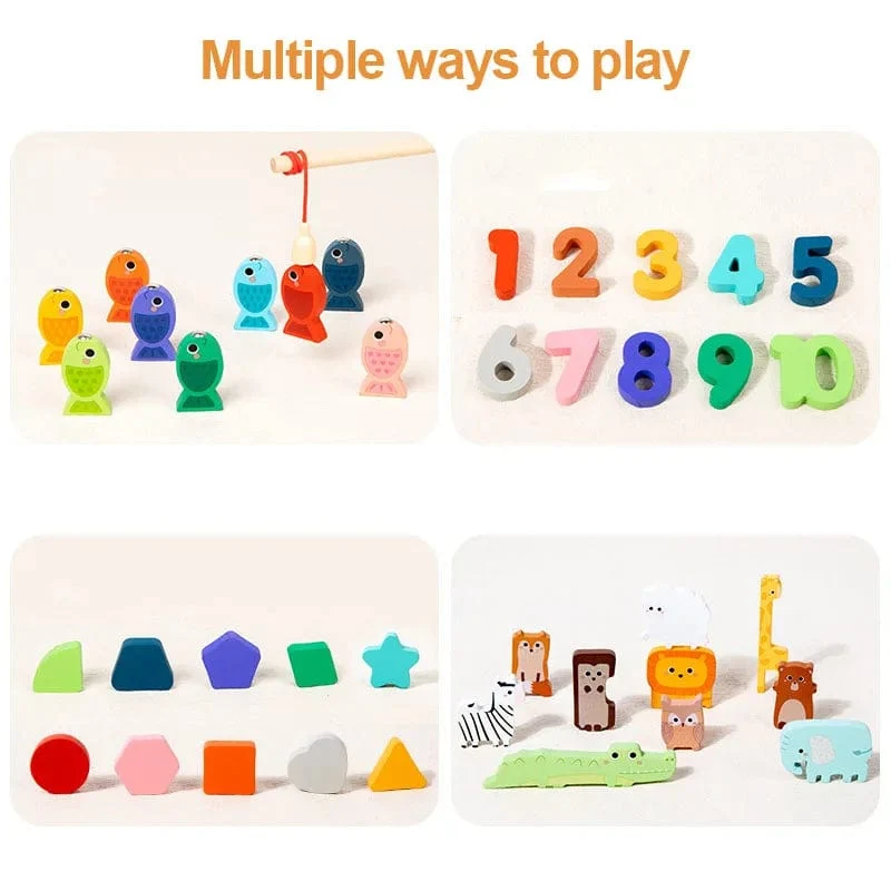Montessori-Spielzeug für Kleinkinder, Form- und Zahlenabgleich, Angelspiel, Tierpuzzle, um die Feinmotorik von Jungen und Mädchen zu trainieren