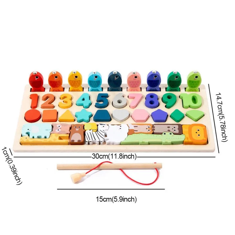Montessori-Spielzeug für Kleinkinder, Form- und Zahlenabgleich, Angelspiel, Tierpuzzle, um die Feinmotorik von Jungen und Mädchen zu trainieren