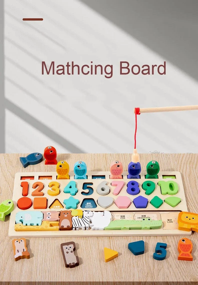 Montessori-Spielzeug für Kleinkinder, Form- und Zahlenabgleich, Angelspiel, Tierpuzzle, um die Feinmotorik von Jungen und Mädchen zu trainieren