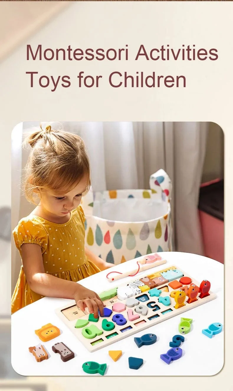 Montessori-Spielzeug für Kleinkinder, Form- und Zahlenabgleich, Angelspiel, Tierpuzzle, um die Feinmotorik von Jungen und Mädchen zu trainieren
