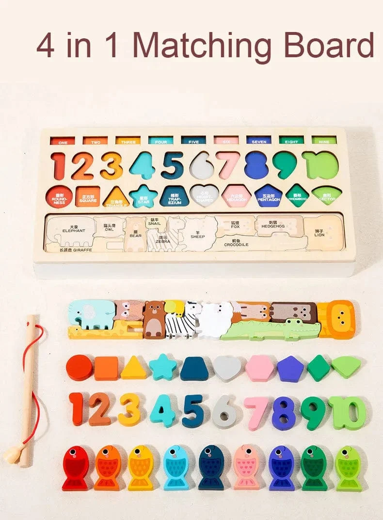 Montessori-Spielzeug für Kleinkinder, Form- und Zahlenabgleich, Angelspiel, Tierpuzzle, um die Feinmotorik von Jungen und Mädchen zu trainieren