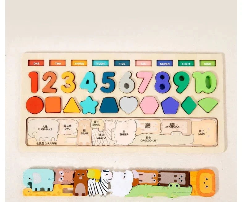 Montessori-Spielzeug für Kleinkinder, Form- und Zahlenabgleich, Angelspiel, Tierpuzzle, um die Feinmotorik von Jungen und Mädchen zu trainieren