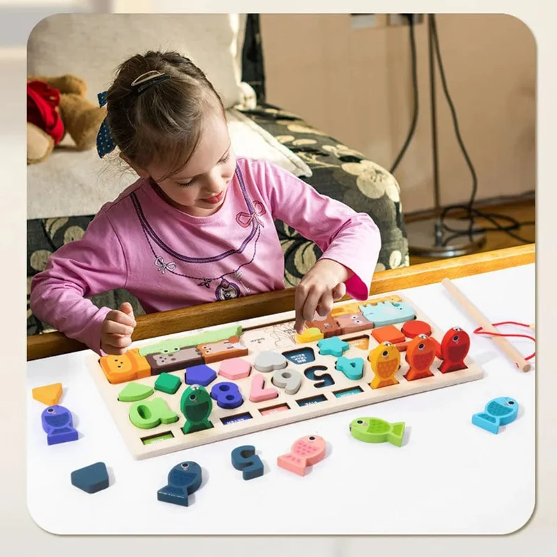 Montessori-Spielzeug für Kleinkinder, Form- und Zahlenabgleich, Angelspiel, Tierpuzzle, um die Feinmotorik von Jungen und Mädchen zu trainieren
