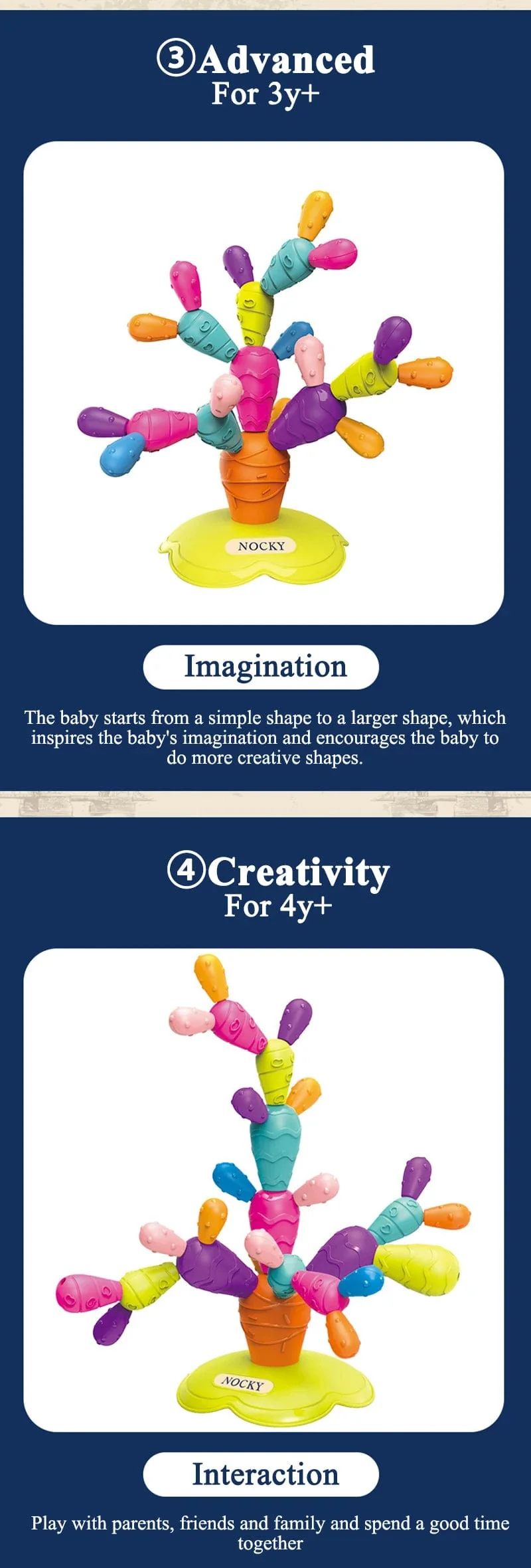 Kleinkind DIY Balancing Kaktus Sortierung Gebäude Set Regenbogen Stapeln Turm Kognition Montessori Pädagogisches Spielzeug für 18 Monate Baby