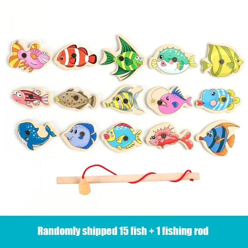 Montessori Holz Magnetischen Angeln Spielzeug für Baby Cartoon Marine Leben Kognition Fisch Spiele Bildung Eltern-kind-Interaktive