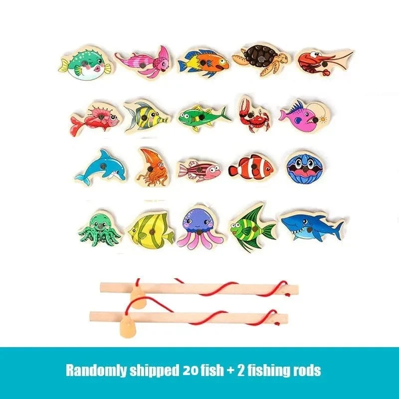 Montessori Holz Magnetischen Angeln Spielzeug für Baby Cartoon Marine Leben Kognition Fisch Spiele Bildung Eltern-kind-Interaktive