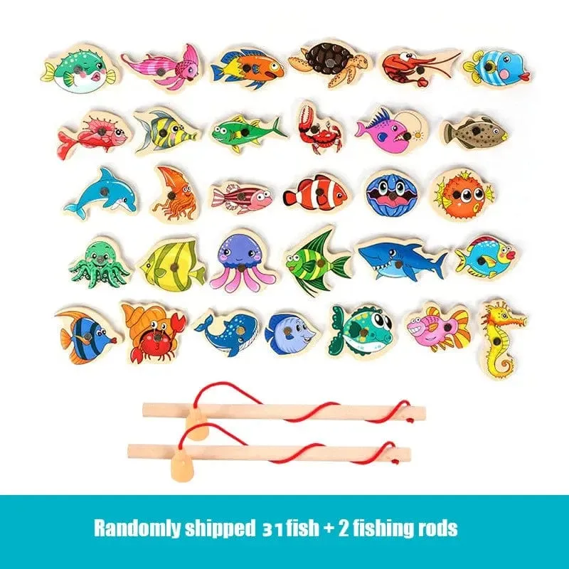 Montessori Holz Magnetischen Angeln Spielzeug für Baby Cartoon Marine Leben Kognition Fisch Spiele Bildung Eltern-kind-Interaktive