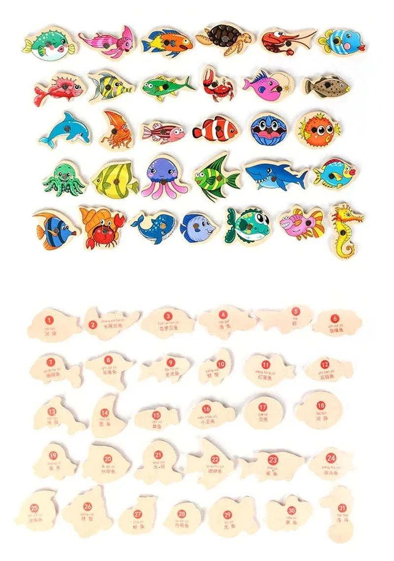 Montessori Holz Magnetischen Angeln Spielzeug für Baby Cartoon Marine Leben Kognition Fisch Spiele Bildung Eltern-kind-Interaktive