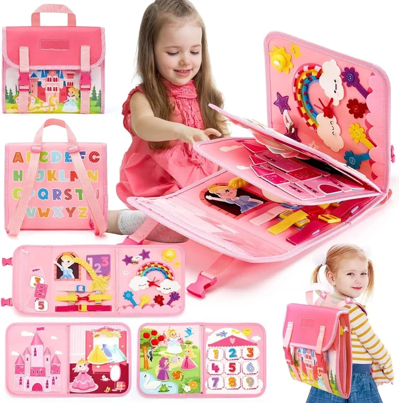 Montessori-Spielzeug für Kleinkinder, Lern- und Lernaktivitäten, Reisespielzeug, Dinosaurier, Ankleiden, sensorischer Rucksack für das Leben
