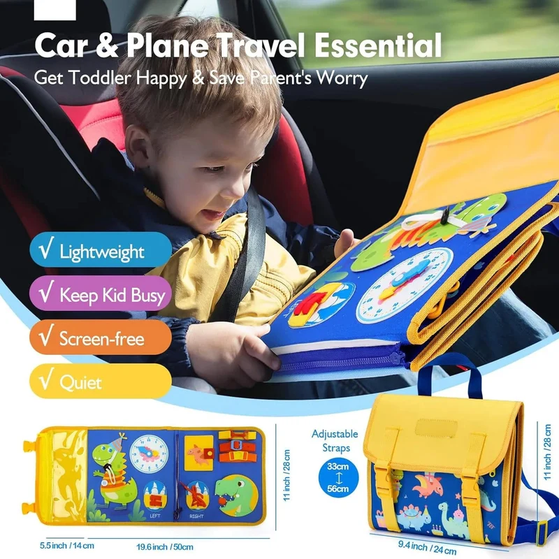 Montessori-Spielzeug für Kleinkinder, Lern- und Lernaktivitäten, Reisespielzeug, Dinosaurier, Ankleiden, sensorischer Rucksack für das Leben