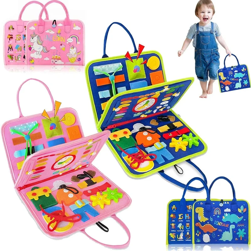 Montessori-Spielzeug für Kleinkinder, Lern- und Lernaktivitäten, Reisespielzeug, Dinosaurier, Ankleiden, sensorischer Rucksack für das Leben
