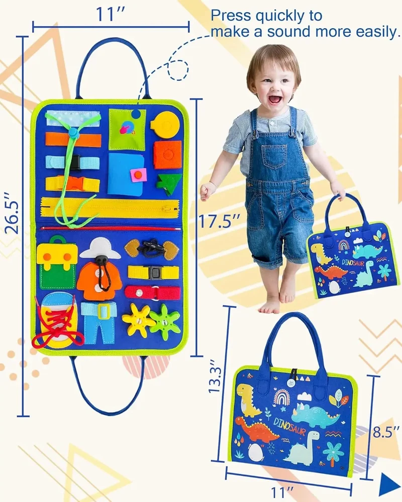Montessori-Spielzeug für Kleinkinder, Lern- und Lernaktivitäten, Reisespielzeug, Dinosaurier, Ankleiden, sensorischer Rucksack für das Leben