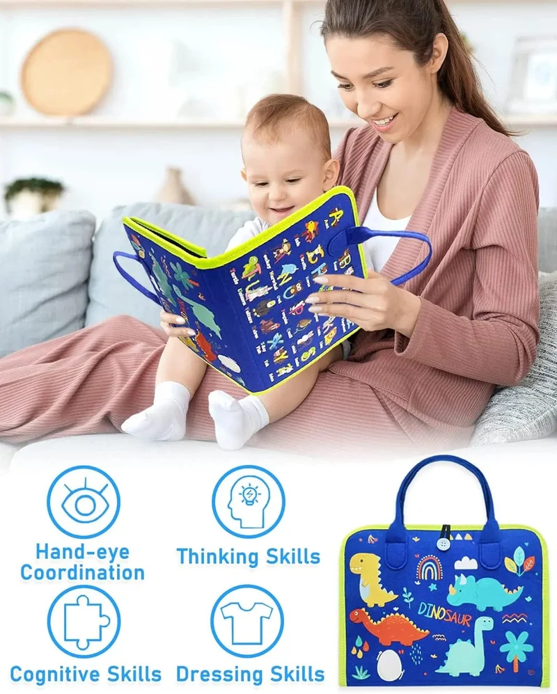 Montessori-Spielzeug für Kleinkinder, Lern- und Lernaktivitäten, Reisespielzeug, Dinosaurier, Ankleiden, sensorischer Rucksack für das Leben