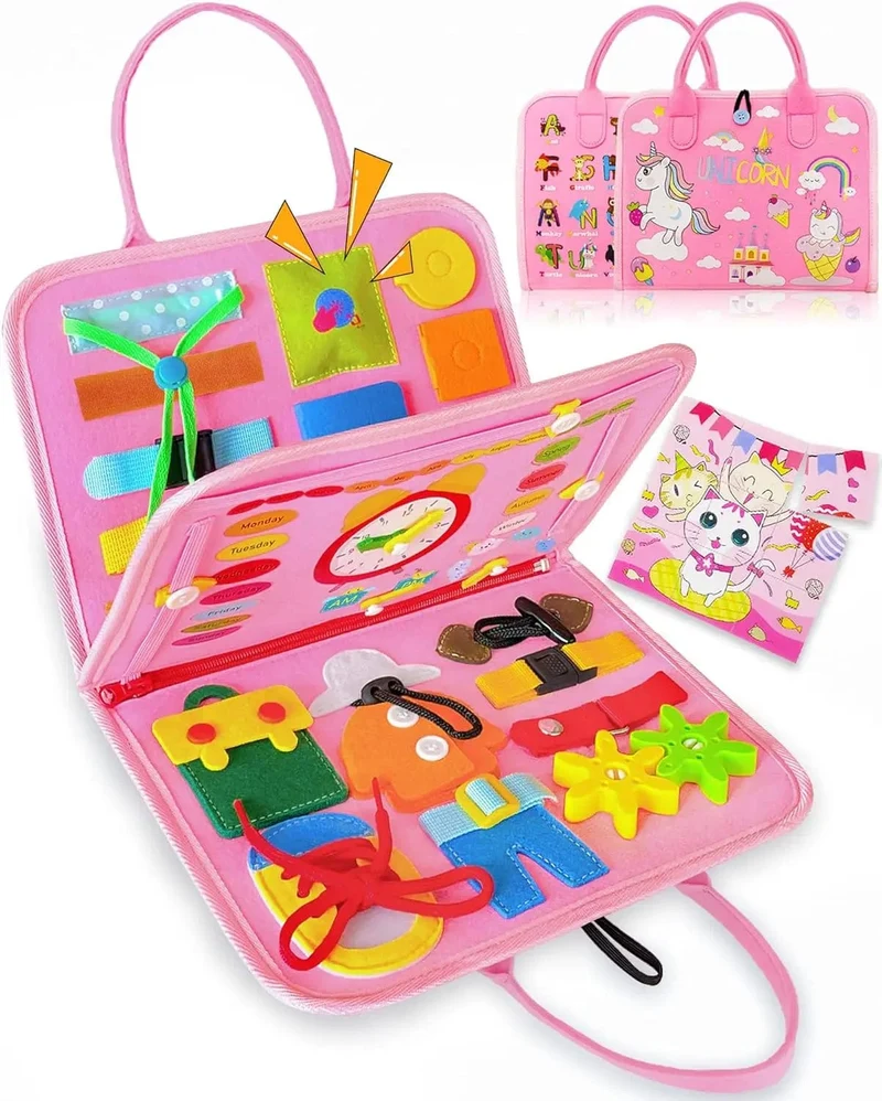 Montessori-Spielzeug für Kleinkinder, Lern- und Lernaktivitäten, Reisespielzeug, Dinosaurier, Ankleiden, sensorischer Rucksack für das Leben