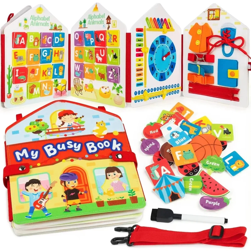 Montessori-Spielzeug für Kleinkinder, Lern- und Lernaktivitäten, Reisespielzeug, Dinosaurier, Ankleiden, sensorischer Rucksack für das Leben