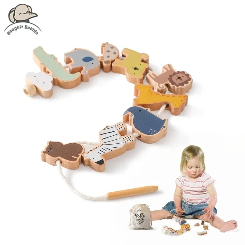 Baby Tier Fädelspielzeug Holz Stapelspielzeug Blöcke Brettspiele Holzspielzeug Baby Tier Auffädeln Fädelperlen Spielzeug Geschenk