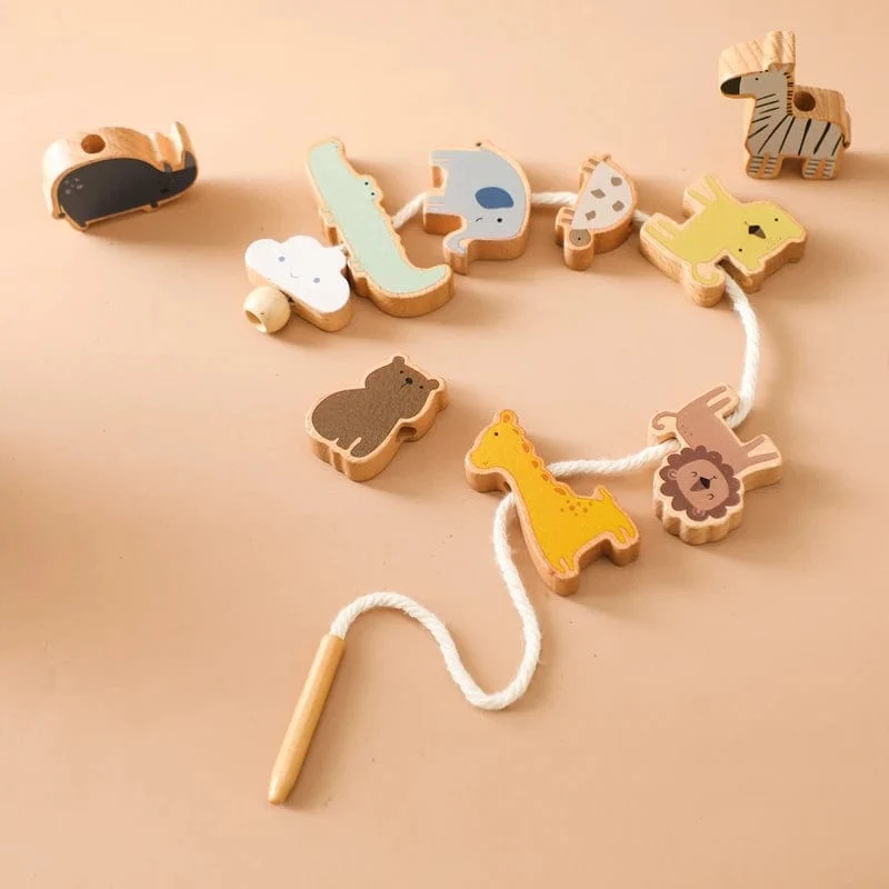 Baby Tier Fädelspielzeug Holz Stapelspielzeug Blöcke Brettspiele Holzspielzeug Baby Tier Auffädeln Fädelperlen Spielzeug Geschenk