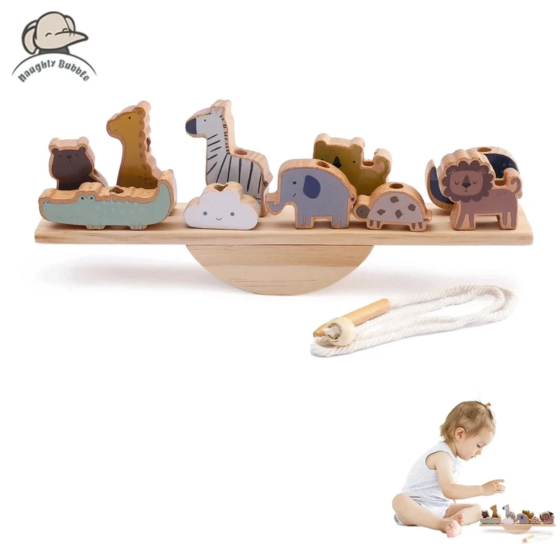 Baby Tier Fädelspielzeug Holz Stapelspielzeug Blöcke Brettspiele Holzspielzeug Baby Tier Auffädeln Fädelperlen Spielzeug Geschenk