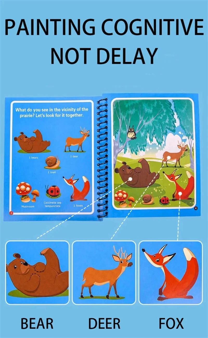 Magisches Wassermalbuch für Kinder, Babyspiele, Spielzeug, Montessori-Malbücher, Babyfarbe, Lernspielzeug für Babys im Alter von 1 bis 2 Jahren
