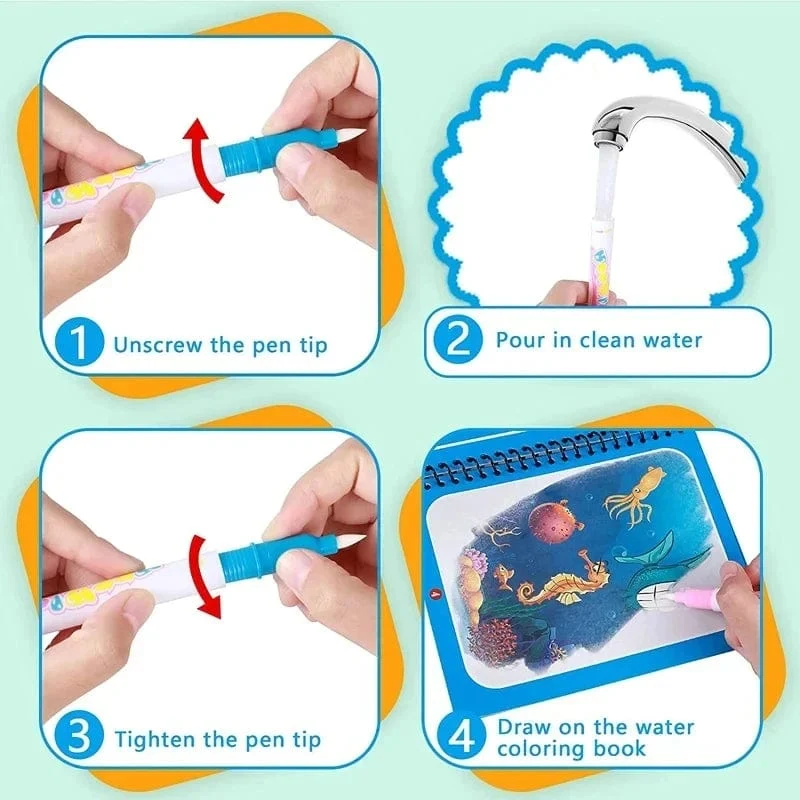 Magisches Wassermalbuch für Kinder, Babyspiele, Spielzeug, Montessori-Malbücher, Babyfarbe, Lernspielzeug für Babys im Alter von 1 bis 2 Jahren